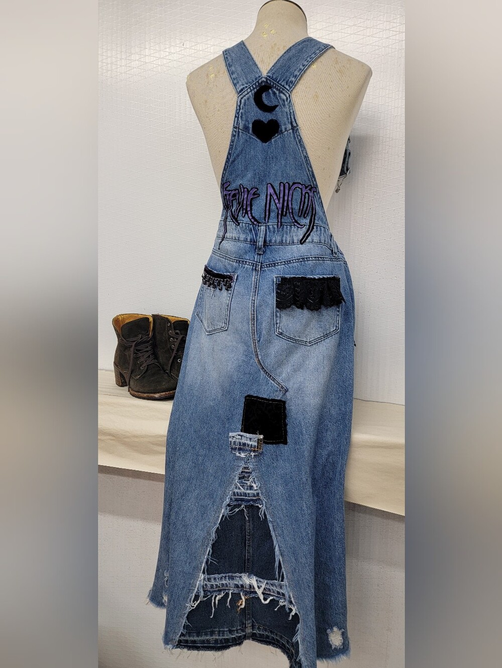 Stevie Nicks Overalls Maxi Dress - Cottage Vamp - Upcycled - Picture 12 of 14